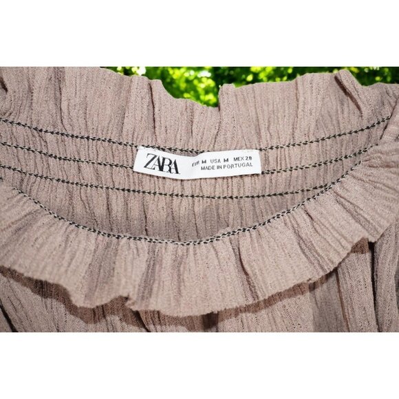 Zara Tan Ruffled Smocked Cami Top - Size M - Made in Portugal - Picture 7 of 12